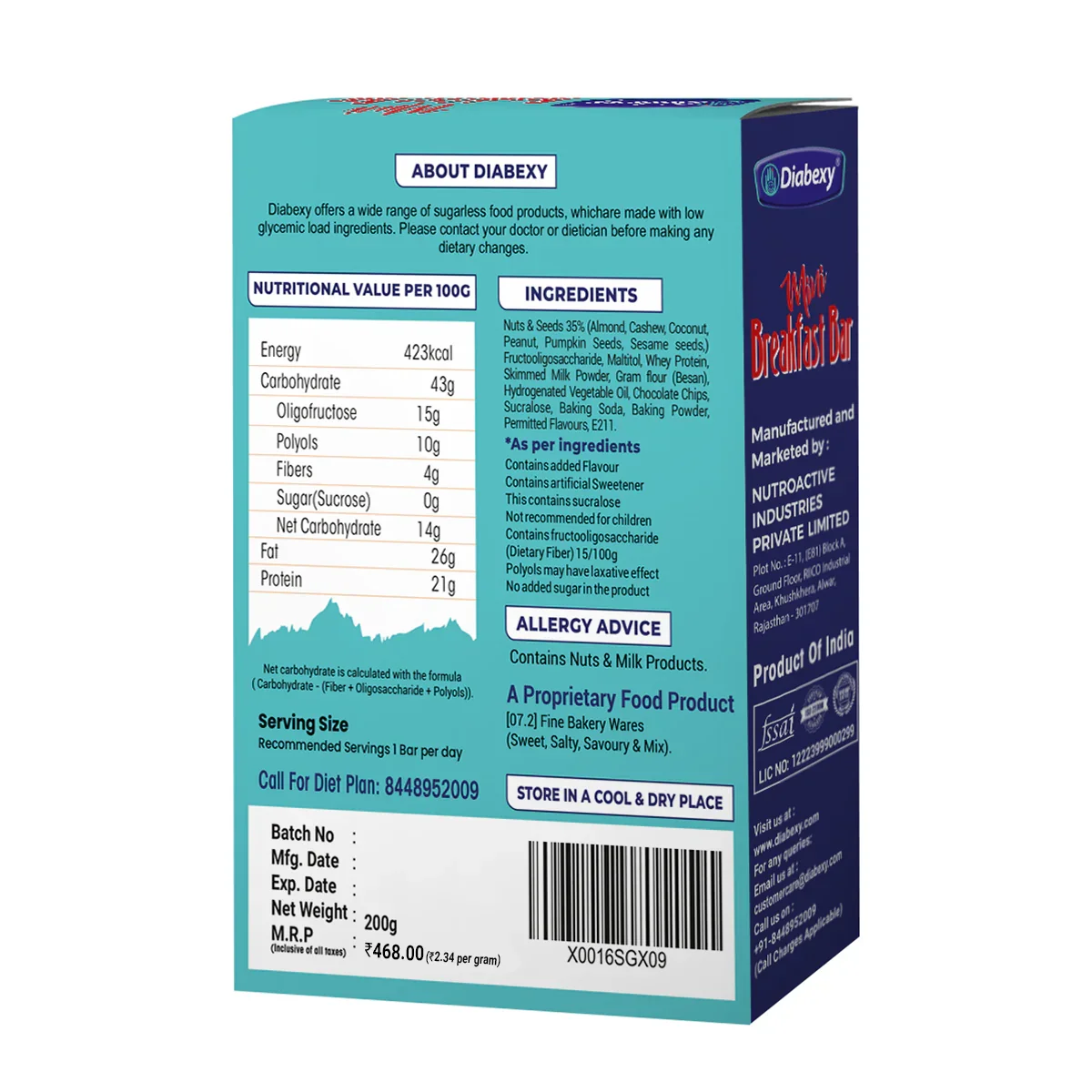 Diabexy Mini Breakfast Bar - 200g - Image 2