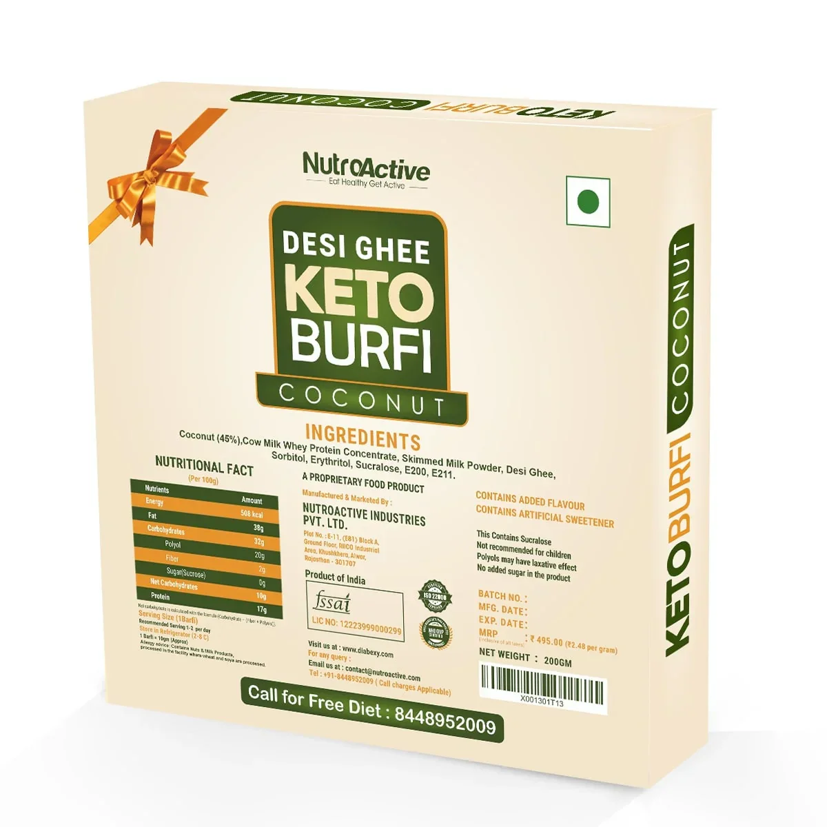 NutroActive Desi Ghee Keto Coconut Barfi- 200g - Image 2